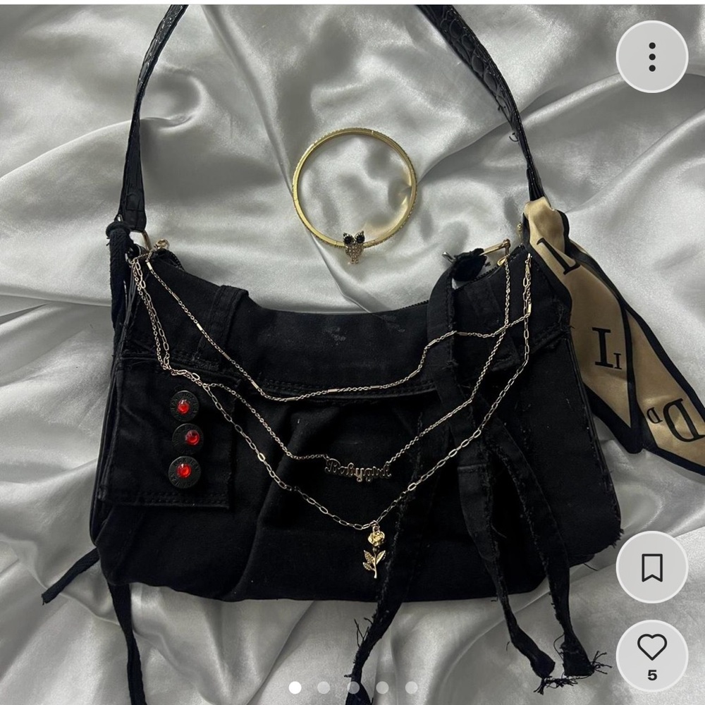 Black denim shoulder bag